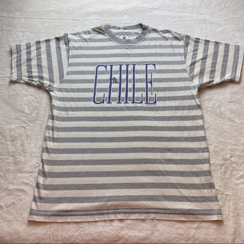 Chile Tees Gray White Striped Short  Sleeve Tee Size Large